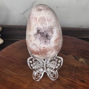 Pink Amethsyt  Egg With Butterfly Stand FREE SHIPPING